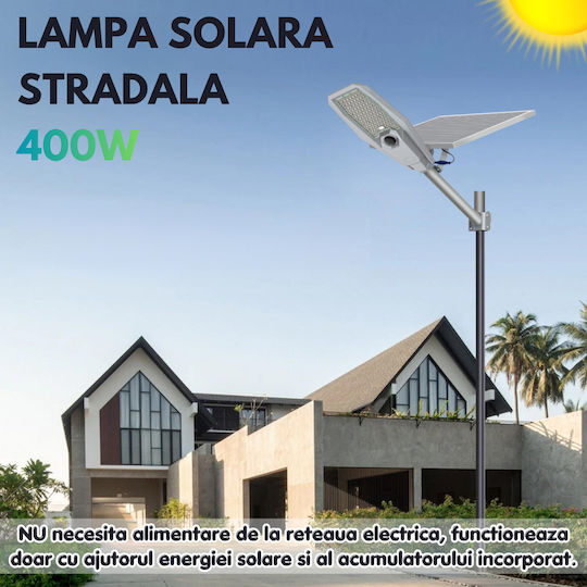 Lampă Solară de Drum 400W 3358lm Alb Rece 6000K cu Senzor de Mișcare și Telecomandă IP65