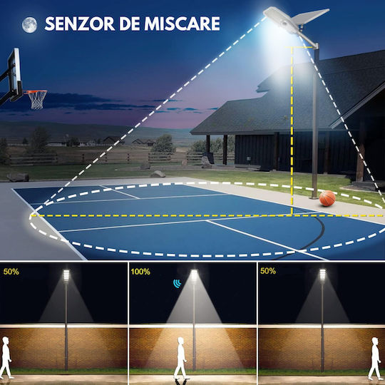 Lampă Solară de Drum 400W 3358lm Alb Rece 6000K cu Senzor de Mișcare și Telecomandă IP65