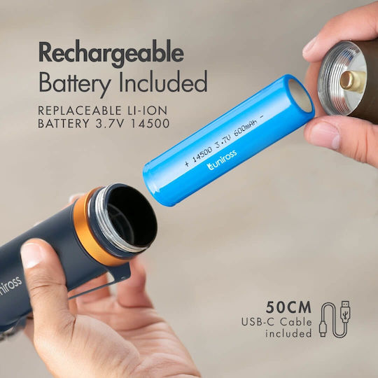 Uniross Rechargeable LED Flashlight IP44 with Maximum Brightness 300lm