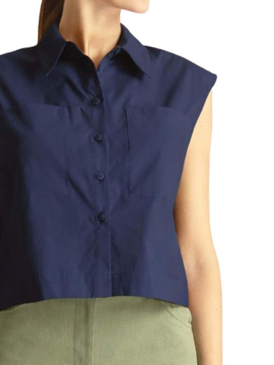 Sleeveless Women's Denim Shirt Navy