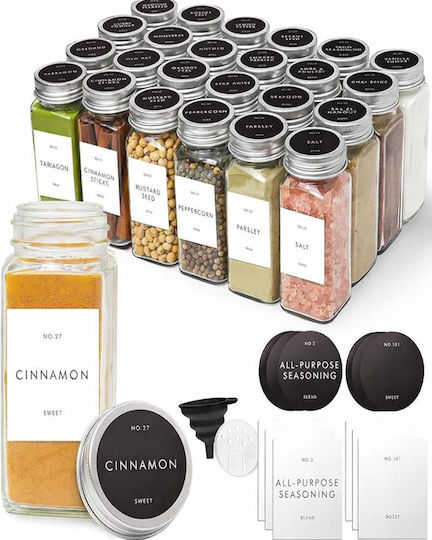 Glass Transparent Spice Jars 24 Pieces