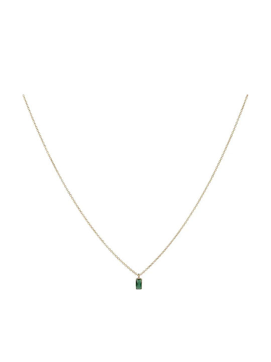 Gold 9 K Necklace with Green Zircon