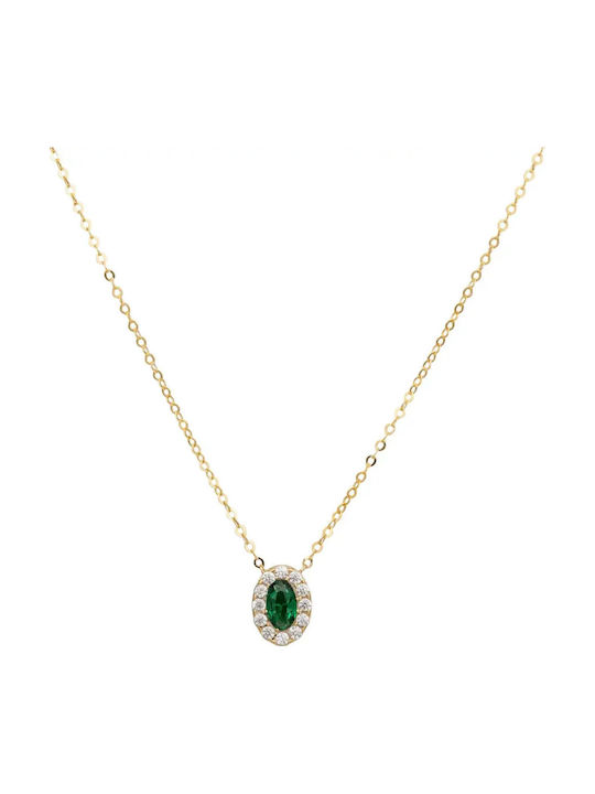 Gold 9K Necklace with Green Zircon