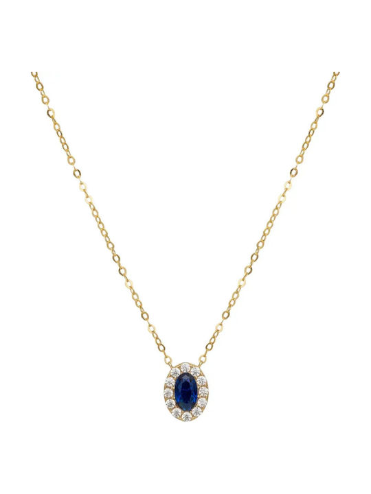 Gold 9 K Necklace with Blue Zircon