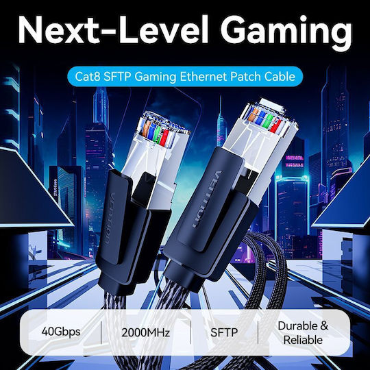 Vention Network Cable Cat8 Sftp Braided 3.0m Black-nickel Ikobi