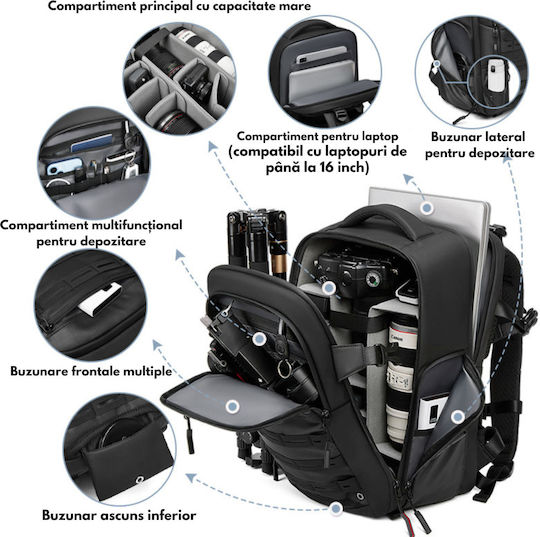 Rucsac Foto Multifuncțional 2 În 1 Geantă Profesională Pentru Camere Dslr Mirrorless Camere Sport Dronă Suport Pentru Trepied Obiective Accesorii Compartiment Pentru Laptop Impermeabil Rucsac Cu Buzunare Multiple Capacitate Mare 20x43x30 Cm