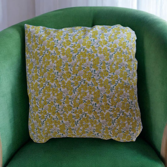 Oxygen Eco Text Fabric Gelbe Dekorativer Kissenbezug 45x45cm