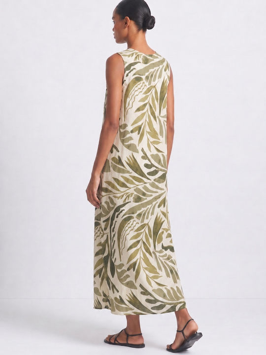 Summer Maxi Shirt Dress Beige Printed