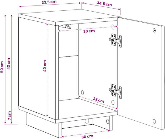 Wooden Brown Bedside Table 33.5x34.5x50cm