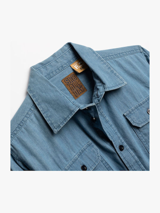 Kids Long-Sleeved Denim Blue Shirt
