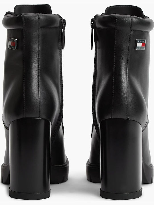 Leather Women's Ankle Boots with High Heel Black