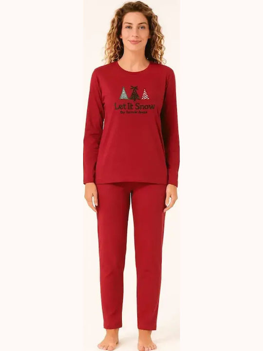 Mihra Winter Damen Schlafanzug Set Rot