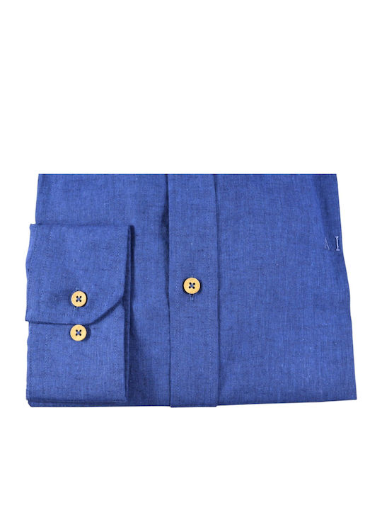 Kurzärmeliges Leinen Herrenhemd Blau