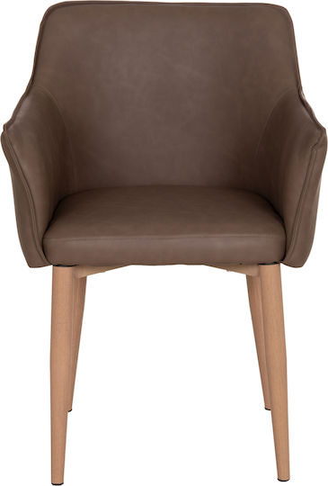 Mell Dining Armchairs with Faux Leather Upholstery Brown 2 pcs 56x54x76cm