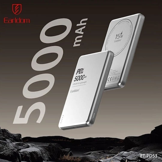Earldom ET-PD53 MagSafe Power Bank 5000mAh 15W Power Delivery Ασημί