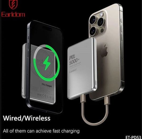 Earldom ET-PD53 MagSafe Power Bank 5000mAh 15W Power Delivery Ασημί