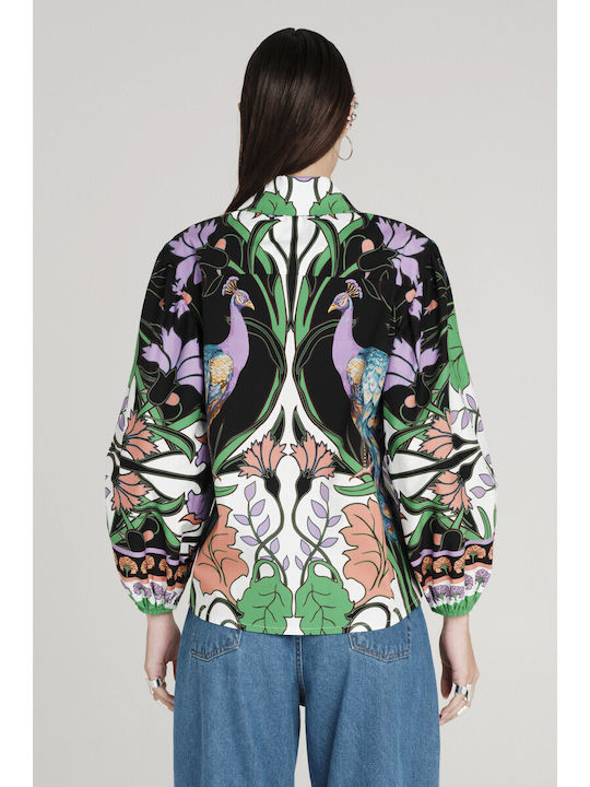 Long Sleeve Women's Shirt Green Floral