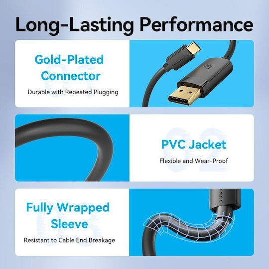 Vention Конвертор USB Type-C Кабел За DisplayPort Мъжки 4k60hz 1.0м Crjbf