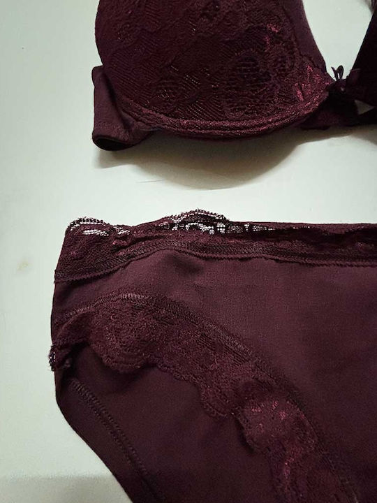 Jadea Lace Underwear Set Bra With Slip Burgundy