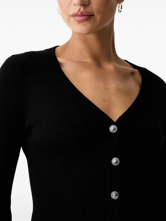 Long Women's Knitted Cardigan with Buttons Black
