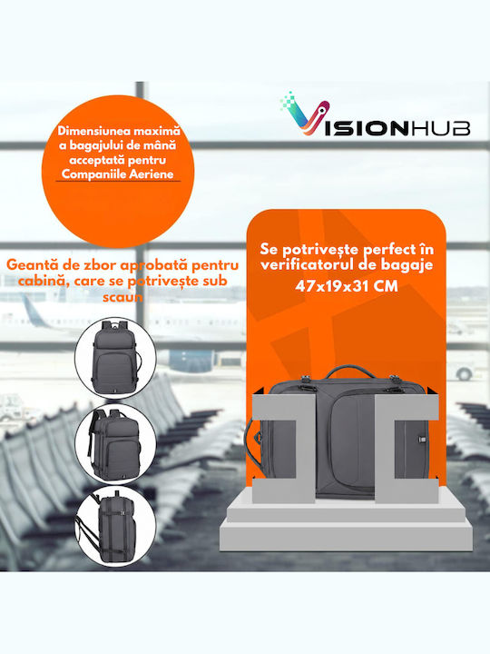 Rucsac de Călătorie pentru Laptop de 17 inci Spațiu Extensibil Impermeabil Ideal pentru Zboruri Compatibil cu Bagajul de Cabină Multifuncțional Rucsac Visionhub Port de Încărcare USB Buzunare Multiple Capacitate Mare 47x19x31 Cm Gri