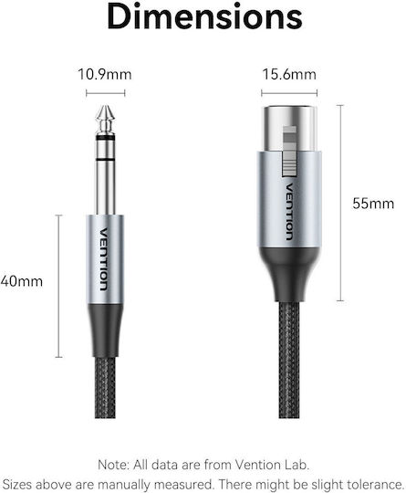 Vention Audio 6.3mm To Xlr M-f Cable Braided-metal 1.0m Bkghj