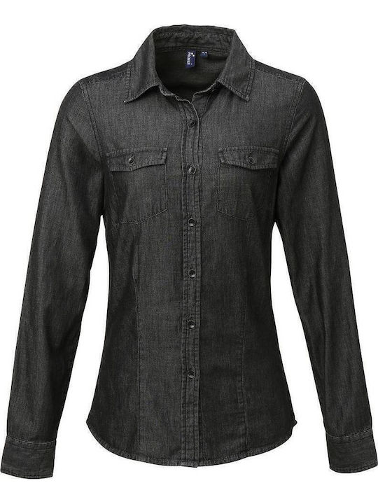 Langärmelig Damen Denim Hemd Schwarz