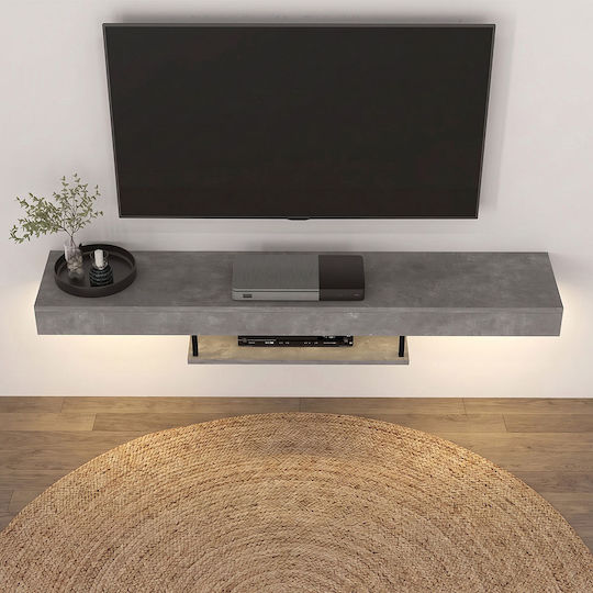 Albares TV Stand from Metal & Wood with LED Lighting Concrete Grey L150xW29.6xH22cm
