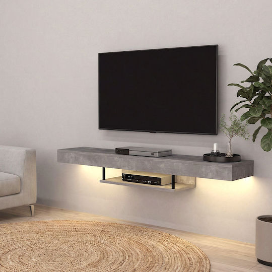 Albares TV Stand from Metal & Wood with LED Lighting Concrete Grey L150xW29.6xH22cm