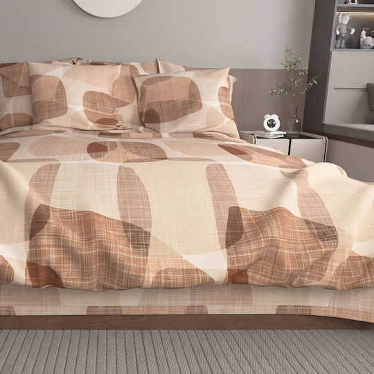 Charalambidis Textiles Votsalo Bed Sheet King Size with Rubber Hugger 180x200+30cm Votsalo (Terracotta)