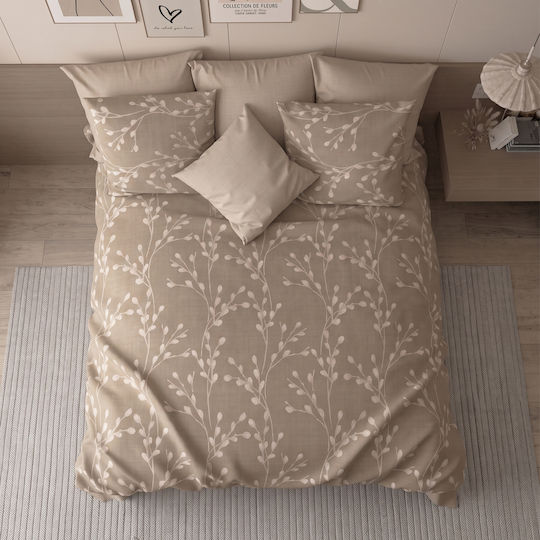 Charalambidis Textiles Βαμβάκι Σεντόνι King Size με Λάστιχο 180x200+30εκ. Μπεζ