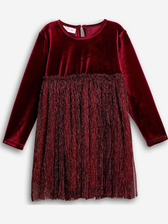 Girls Dress Long Sleeve Velvet Burgundy