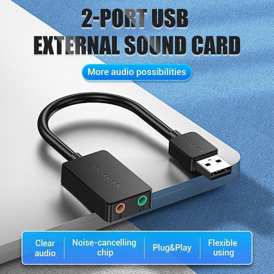Vention Audio Converter Usb-a To 2×3.5mm 1.0m Cable Cdybf