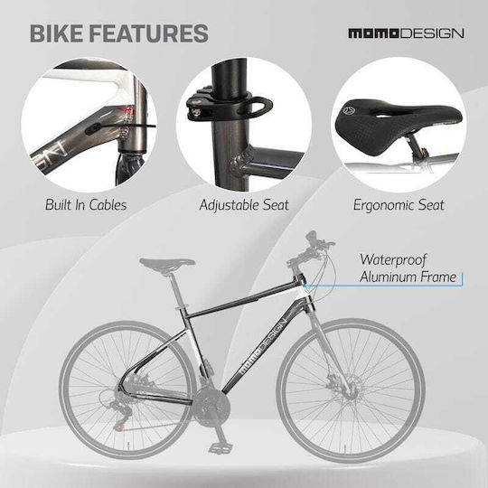 MomoDesign Bicicletă De Drum Gri 28" Cu Nivele De Viteză Și Frâne Mecanice Cu Disc