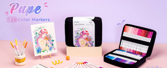 Ohuhu Culori Vibrante Markere de Desen 0.4mm Brush & Fineliner Set 120 Culori