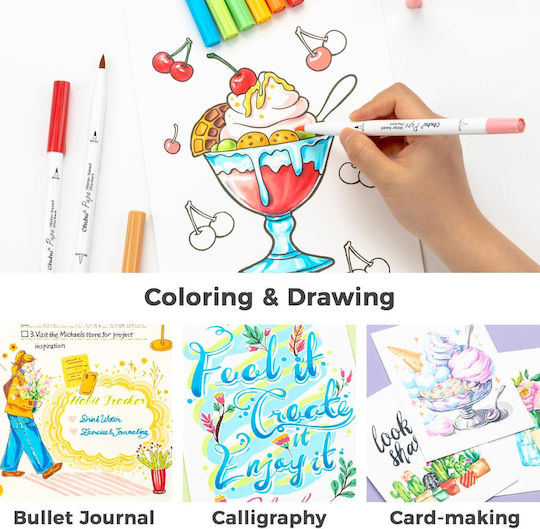 Ohuhu Culori Vibrante Markere de Desen 0.4mm Brush & Fineliner Set 120 Culori