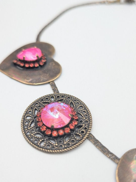 Necklace with Heart Design with Pink Gold Plating Pink