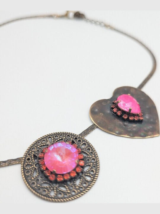 Necklace with Heart Design with Pink Gold Plating Pink