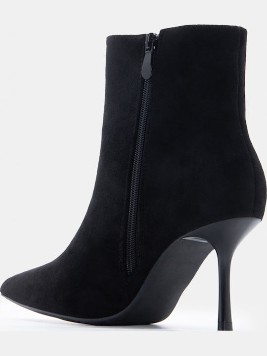 Ghete Dama De Catifea Ankle Boots Cu Toc Înalt Negre