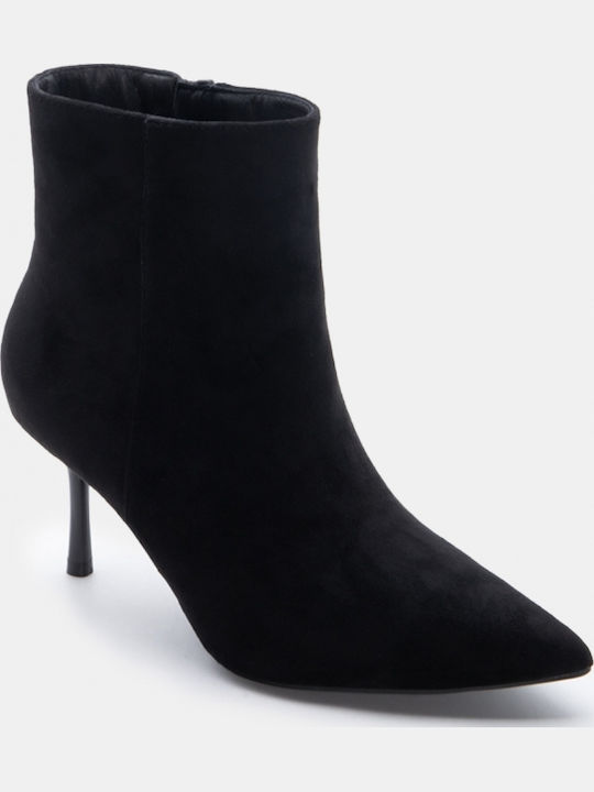 Ghete Dama De Catifea Ankle Boots Cu Toc Înalt Negre