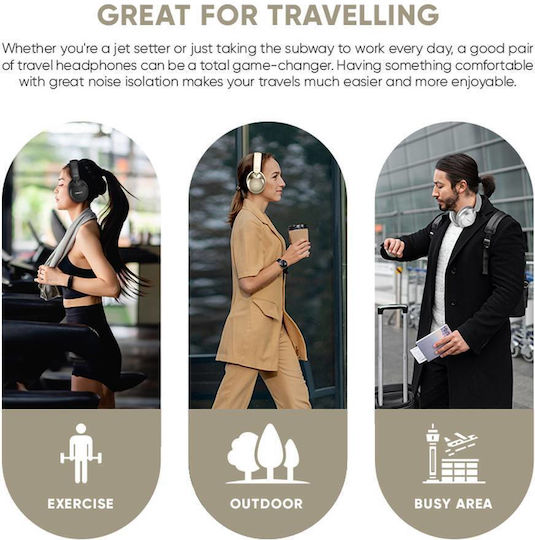 Sonic Gear Airphone DNC 3000 Ασύρματα Bluetooth On Ear Ακουστικά με 20 ώρες Λειτουργίας Cream