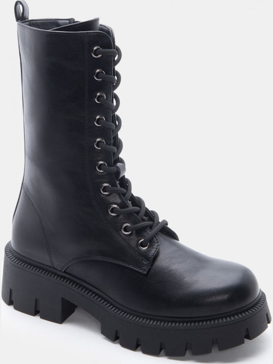 Wildleder Damen Kampfstiefel mit Mittelhohem Absatz Schwarz
