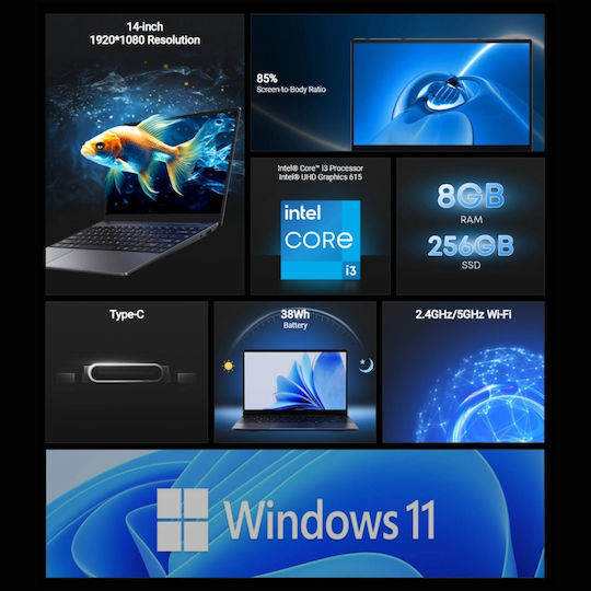 Chuwi CoreBook-K1 14" IPS FHD (i3-10100Y/8GB/256GB SSD/W11 Home) (US Keyboard)