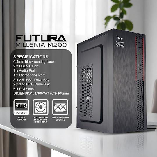 Alcatroz Futura Millenia M200 Midi Tower Κουτί Υπολογιστή Μαύρο