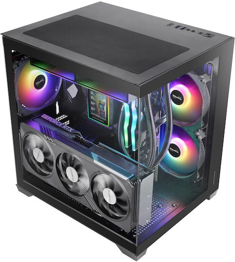 Mars Gaming MC-VIEW3 Gaming Micro Tower Computer Case with Side Window and RGB Lighting Black