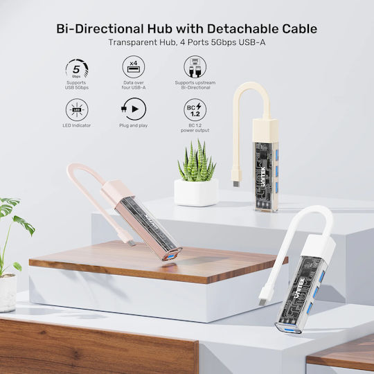 Unitek USB 2.0 4 Port Hub with USB-A Connection White