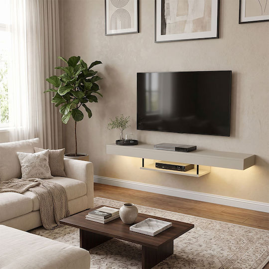 Albares TV Stand from Metal & Wood with LED Lighting Sandstone L150xW29.6xH22cm