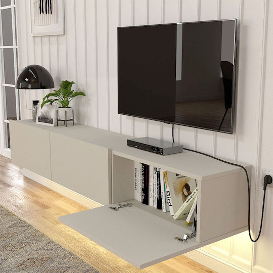 Damla TV Stand from Metal & Wood with LED Lighting Sandstone L180xW29.5xH29.5cm