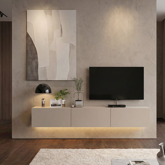 Damla TV Stand from Metal & Wood with LED Lighting Sandstone L180xW29.5xH29.5cm