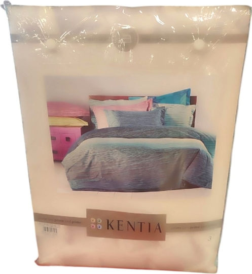 Kentia Σετ Παπλωματοθήκη Βαμβακερή 165x245cm Μονή με Μαξιλαροθήκη Σιελ-μπλε Καρω